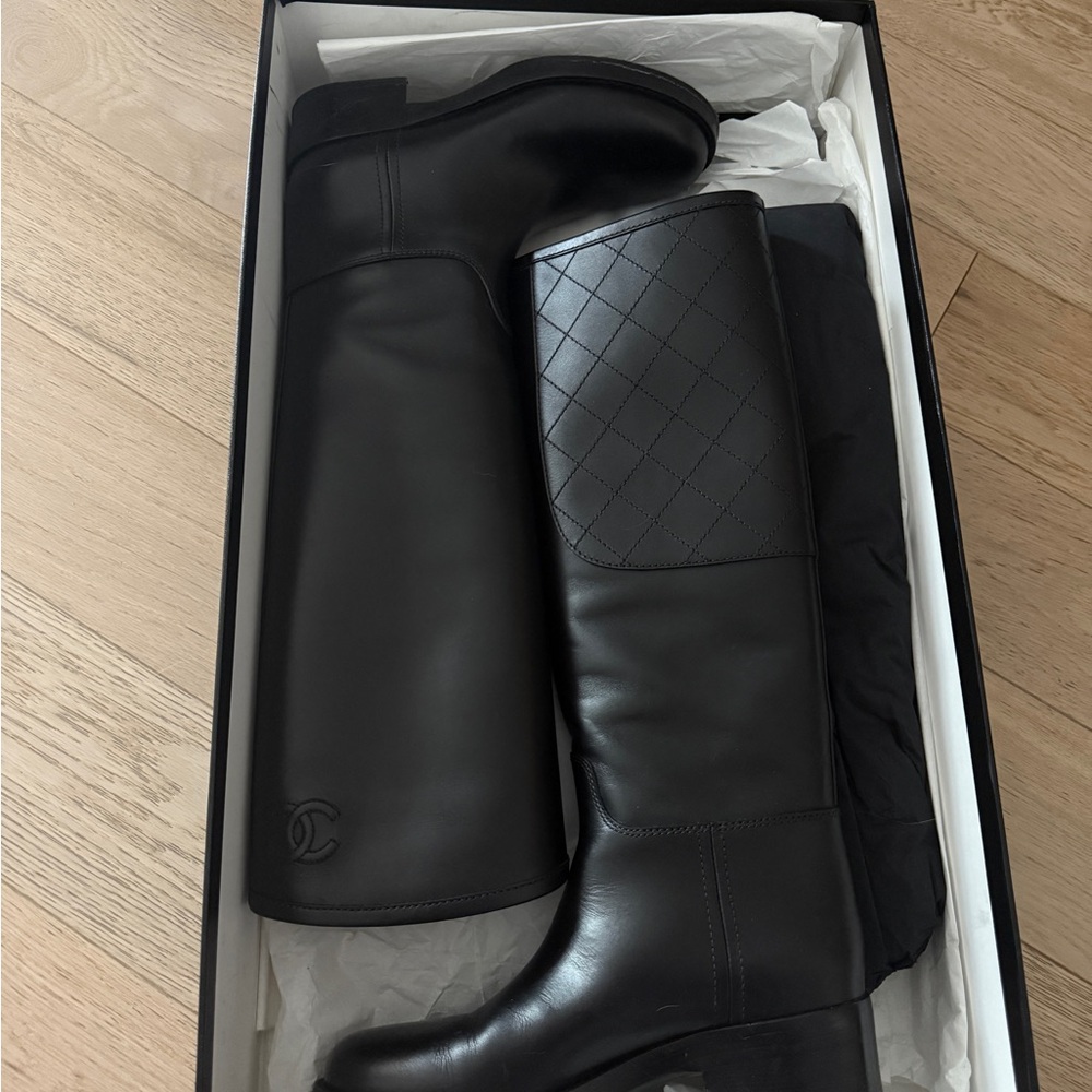 CHANEL Black Leather Boot Box with Label